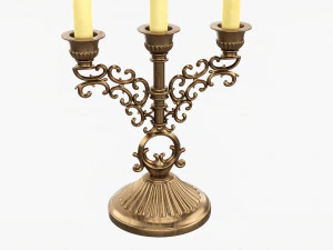 Antique Candlestick With Candles 02 3D Model