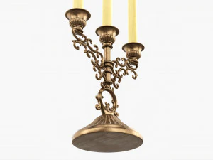 Antique Candlestick With Candles 02 3D Model