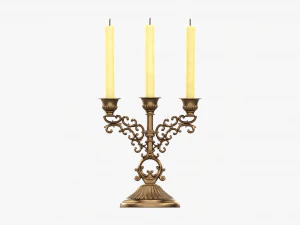 Antique Candlestick With Candles 02 3D Model