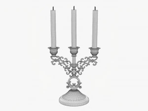 Antique Candlestick With Candles 02 3D Model