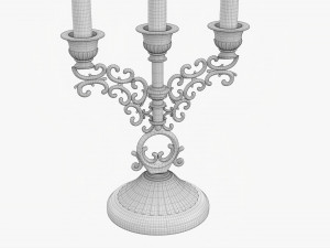 Antique Candlestick With Candles 02 3D 模型