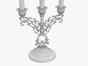 Antique Candlestick With Candles 02 3D Model