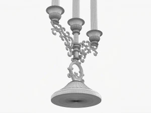 Antique Candlestick With Candles 02 3D Model