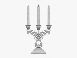 Antique Candlestick With Candles 02 3D Model