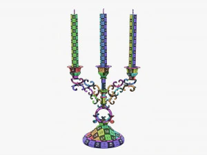 Antique Candlestick With Candles 02 3D Model