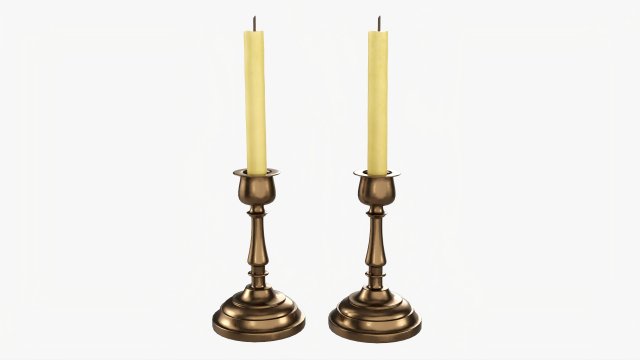 Candlestick Pair With Candles 3D Model .c4d .max .obj .3ds .fbx .stl .blend 