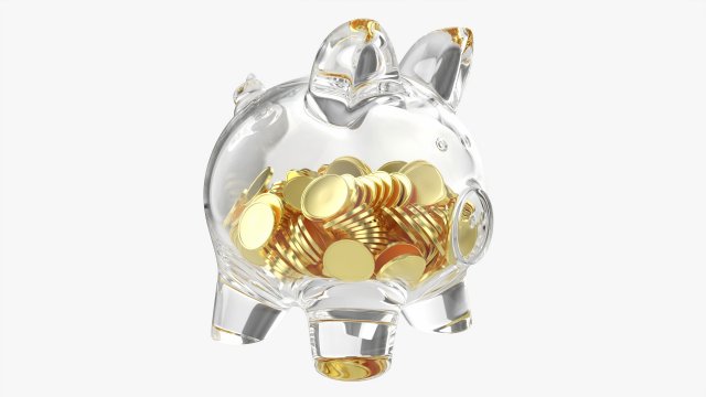 Glass Piggy Money Bank With Coins 3D मॉडल .c4d .max .obj .3ds .fbx .stl .blend 