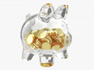 Bank Uang Celengan Kaca Dengan Koin Model 3D