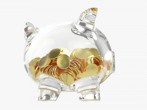 Glass Piggy Money Bank With Coins 3D मॉडल