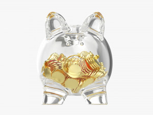 Glass Piggy Money Bank With Coins 3D मॉडल