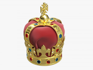 Gold Crown With Gems And Velvet 01 3D 模型