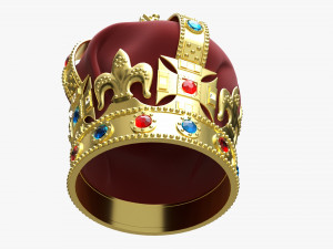 Gold Crown With Gems And Velvet 01 3D 模型
