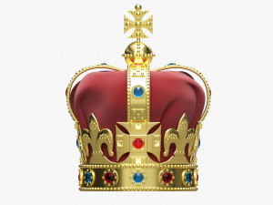 Gold Crown With Gems And Velvet 01 3D 模型