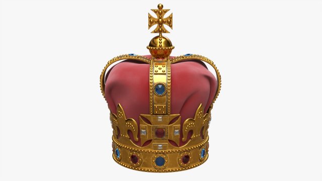 Gold Crown With Gems And Velvet 02 3D Model .c4d .max .obj .3ds .fbx .lwo .lw .lws