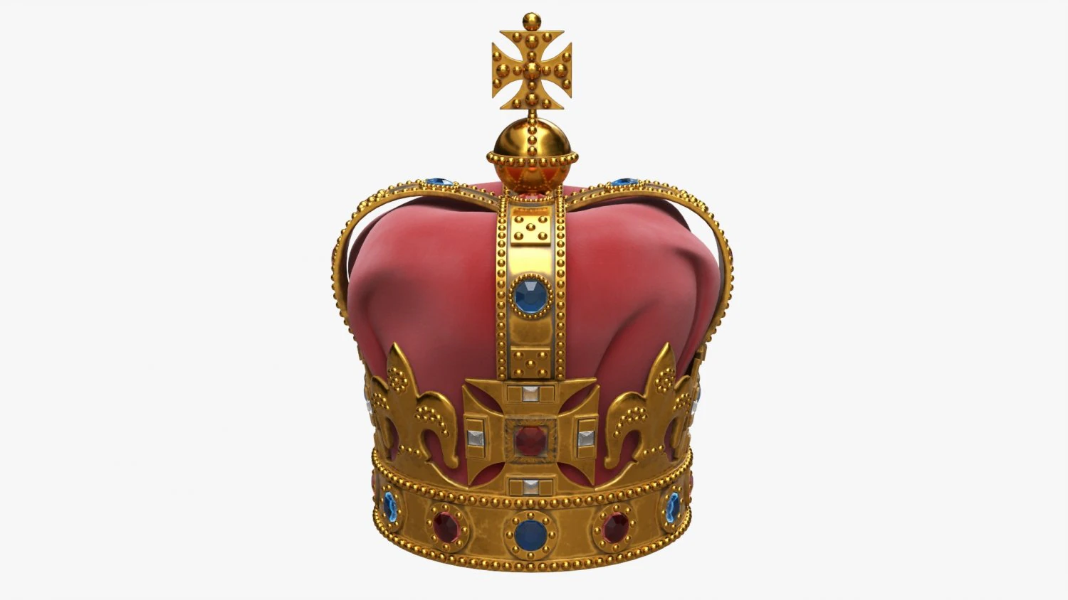 Gold Crown With Gems And Velvet 02 3D Model .c4d .max .obj .3ds .fbx .stl .blend 