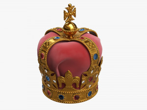Gold Crown With Gems And Velvet 02 3D Model