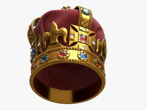 Gold Crown With Gems And Velvet 02 3D Model