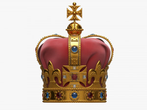Gold Crown With Gems And Velvet 02 3D Model