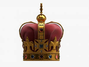Gold Crown With Gems And Velvet 02 3D Model