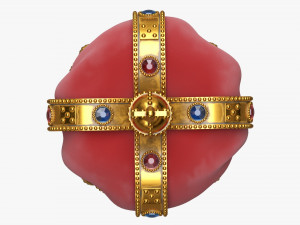 Gold Crown With Gems And Velvet 02 3D Model