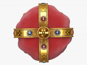 Gold Crown With Gems And Velvet 02 3D Model