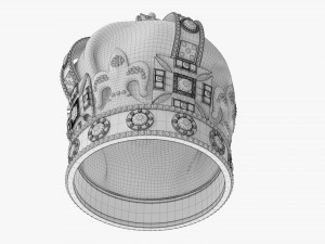 Gold Crown With Gems And Velvet 02 3D Model