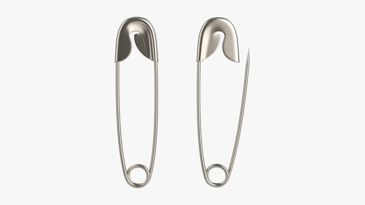 Safety Pins Locked And Open 3D Model .c4d .max .obj .3ds .fbx .stl .blend 