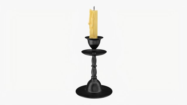 Old Bronze Candlestick With Candle 3Dモデル .c4d .max .obj .3ds .fbx .stl .blend 