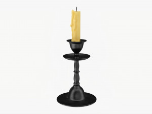 Old Bronze Candlestick With Candle 3D Model