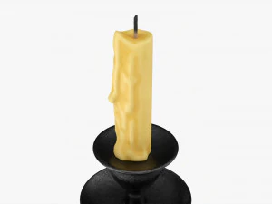 Vecchio Candeliere In Bronzo Con Candela Modello 3D