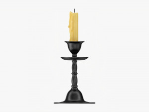 Old Bronze Candlestick With Candle 3Dモデル