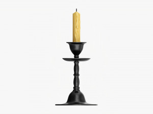 Old Bronze Candlestick With Candle 3Dモデル