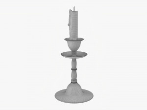 Old Bronze Candlestick With Candle 3Dモデル