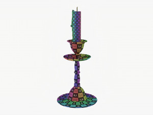 Old Bronze Candlestick With Candle 3Dモデル