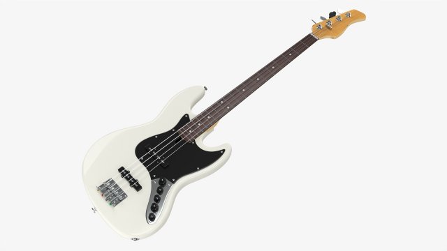 Electric 4-String Bass Guitar 02 White 3D Модель .c4d .max .obj .3ds .fbx .stl .blend 