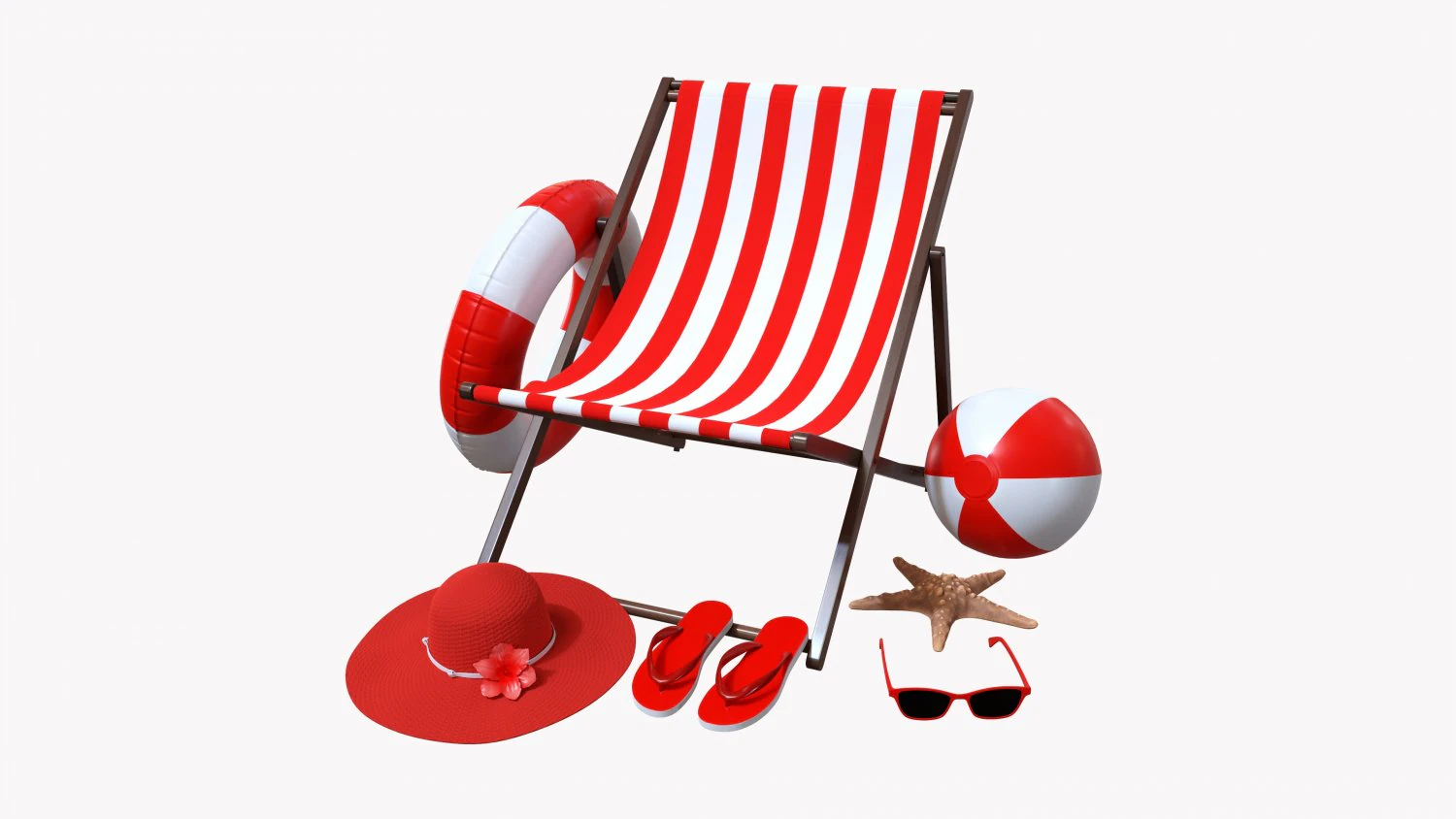 Beach Composition 01 Red 3D Model .c4d .max .obj .3ds .fbx .stl .blend 