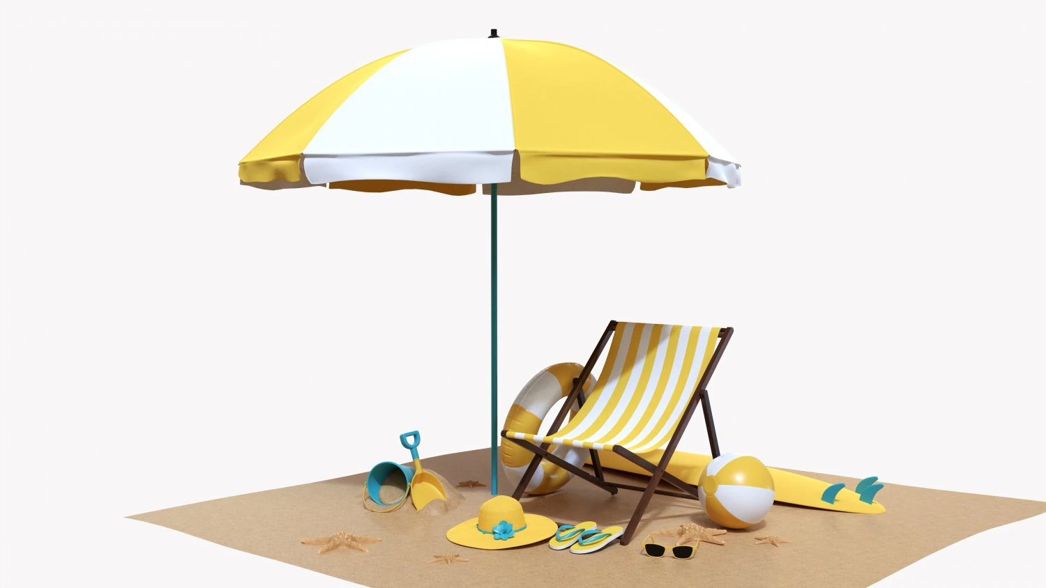 Beach Composition 02 3D Model .c4d .max .obj .3ds .fbx .stl .blend 