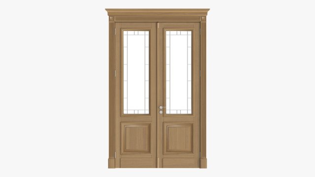 Classic Door With Glass Double 01 3D Model .c4d .max .obj .3ds .fbx .stl .blend 