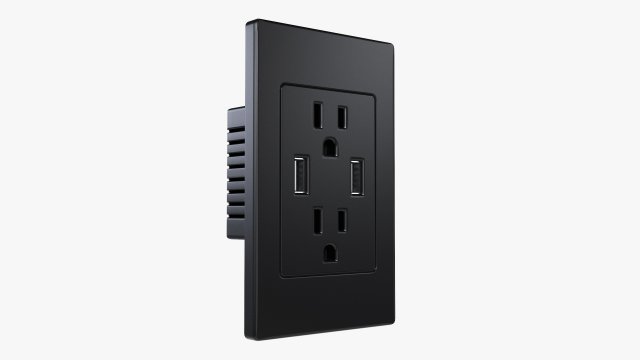 Double Outlet With USB Ports US 3D Model .c4d .max .obj .3ds .fbx .stl .blend 