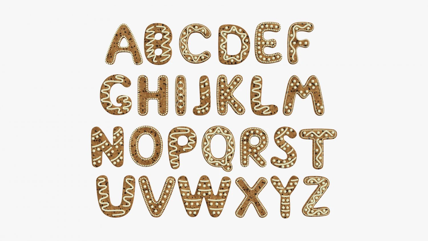 Alphabet Letters Decorated 01 3D Model .c4d .max .obj .3ds .fbx .stl .blend 