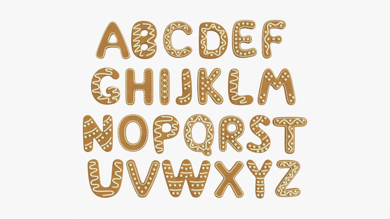 Alphabet Letters Decorated 02 3D Model .c4d .max .obj .3ds .fbx .stl .blend 