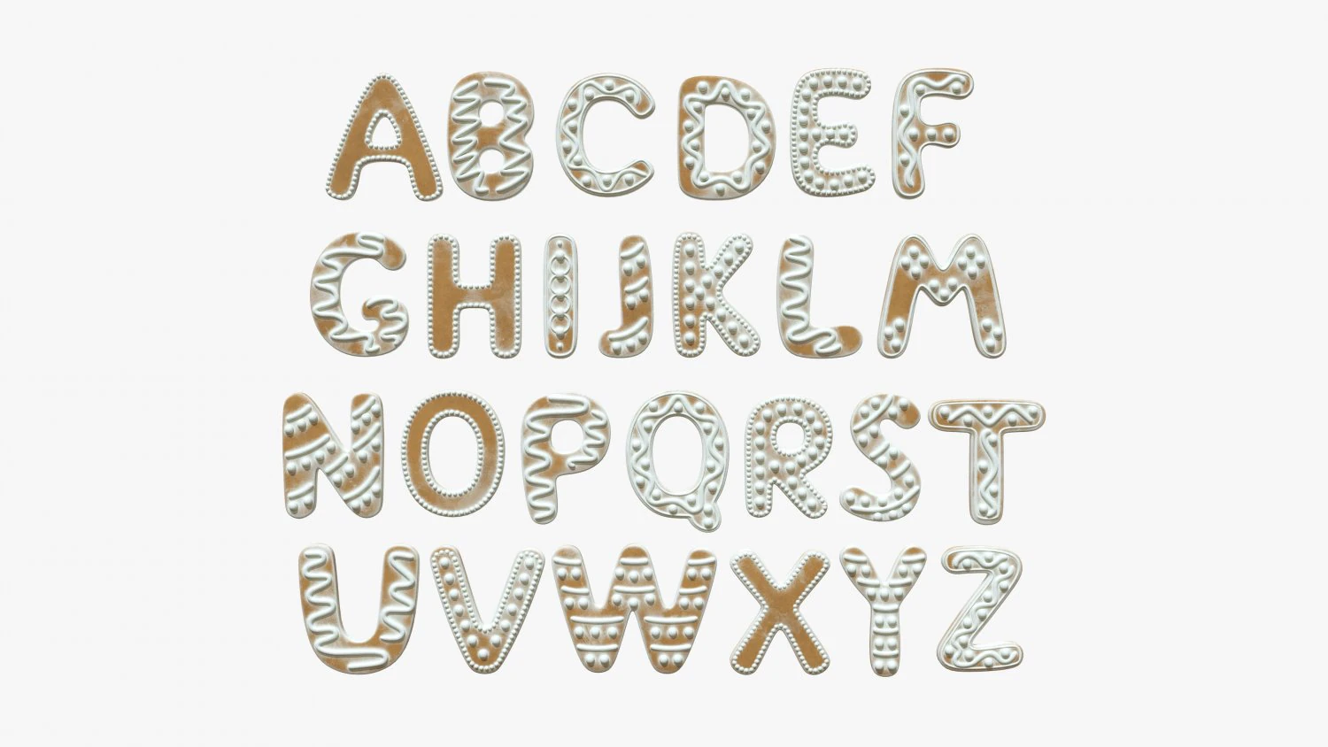 Alphabet Letters Decorated 03 3D Model .c4d .max .obj .3ds .fbx .stl .blend