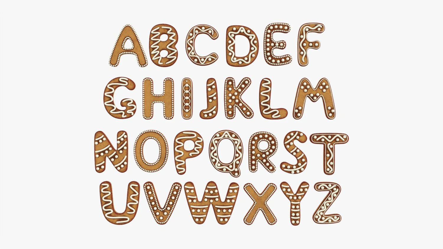 Alphabet Letters Decorated 04 3D Model .c4d .max .obj .3ds .fbx .stl .blend 