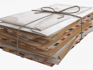 Envelope Stack Tied Up Dirty 3D Model
