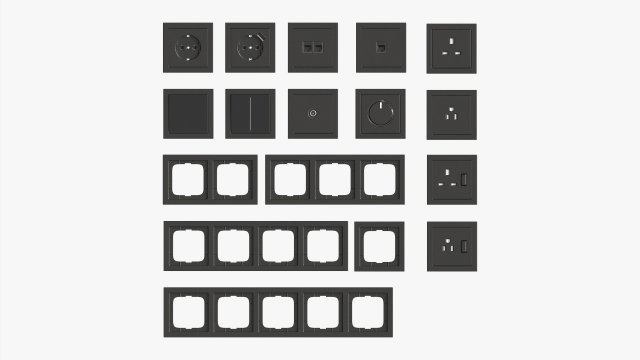 Outlet Frame Set EU US UK Black 3D Модель .c4d .max .obj .3ds .fbx .stl .blend 