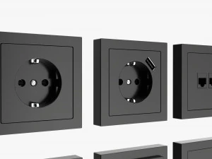 Conjunto de molduras de sa&iacute;da UE EUA Reino Unido Preto Modelo 3D