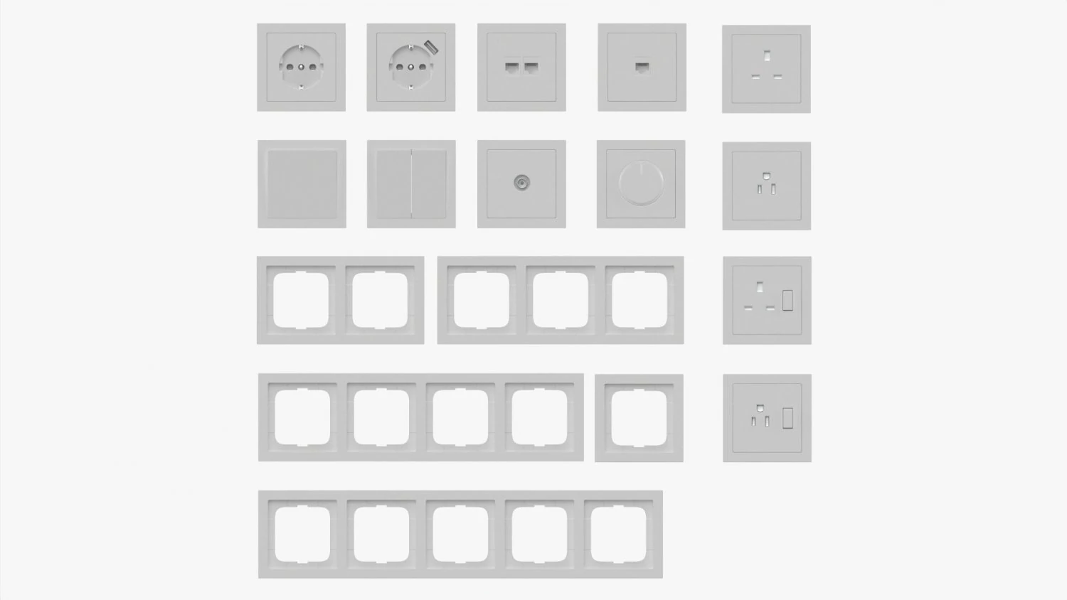 Outlet Frame Set EU US UK White 3D Model .c4d .max .obj .3ds .fbx .stl .blend