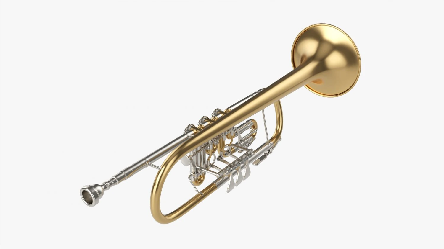 Rotary Valve Trumpet 3D Model .c4d .max .obj .3ds .fbx .stl .blend 
