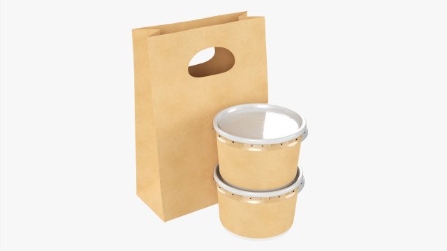 Takeaway Paper Bag And Containers 3D Model .c4d .max .obj .3ds .fbx .stl .blend 