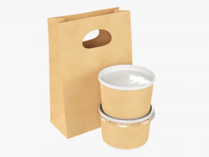 Takeaway Paper Bag And Containers 3D Model